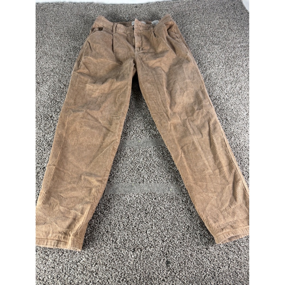 Hollister Mens Tan Brown Corduroy Pleated Ultra High Rise Tapered Pants W29 L26